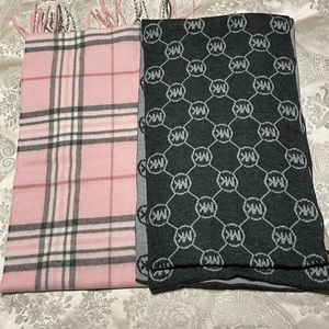 MK Grey Scarf and Pink Plaid Scarf Bundle